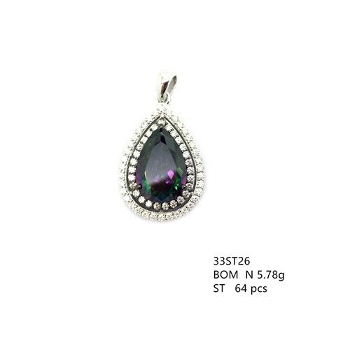 925 ST, SILVER MYSTIC CZ DROP PENDANT- 33ST26-MY