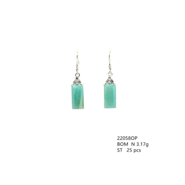 925 ST,SILVER NATURAL AMAZONITE EARRINGS- 22058-AM