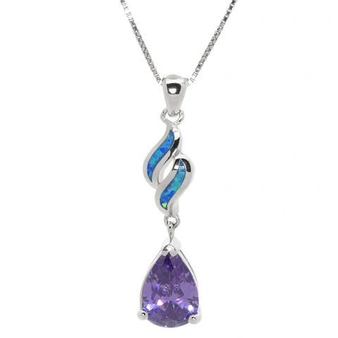 925 STERLING SILVER WATERFALL WITH AMETHYS CZ LAB OPAL PENDANT-33OP135-AMT