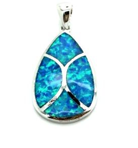 925 STERLING SILVER INLAID OVAL LAB BLUE OPAL PENDANT-33OP70-K5