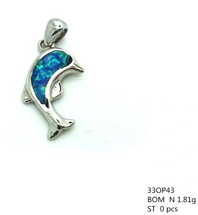 925 STERLING SILVER INLAID BLUE LAB OPAL DOLPHIN PENDANT-33OP43-K5