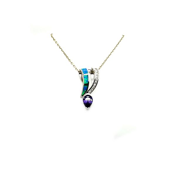925 STERLING SILVER SAIL SLIDE STYLE BLUE LAB OPAL WITH AMETHYST PENDANT-33061-K5