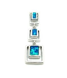 925 sterling silver inlaid cube lab blue opal pendant-33op123-K5