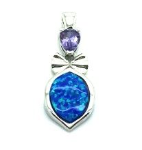 925 sterling silver inlaid BOW lab blue opal pendant-33op130-K5