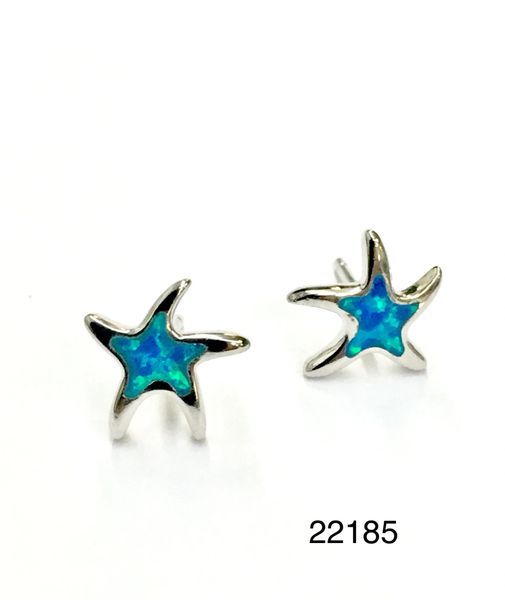 925 STERLING SILVER INLAID STAR FISH LAB BLUE OPAL STUD EARRINGS -SEA LIFE - 22185-K5