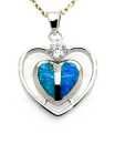 925 STERLING SILVER INLAID HEART LAB BLUE OPAL PENDANT - 33072-K5