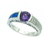 925 STERLING SILVE INLAID BLUE OPAL RING FANCY CZ RING WITH AMETHYST-11OP67-K5
