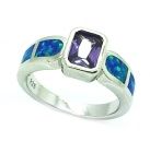 925 STERLING SILVE INLAID BLUE OPAL RING PRINCESS CUT RING WITH AMETHYST-11OP70-K5