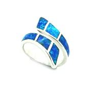 925 STERLING SILVE INLAID BLUE OPAL RING CR OSS CUT RING-11OP72-K5