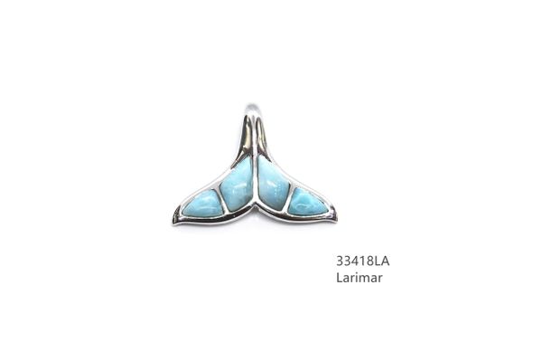 925 #STERLING SILVER LARIMAR WHALE TAIL #INLAID SETTING PENDANTS-33418-LA