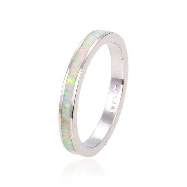 925 STERLING SILVER,WHITE OPAL BAND RING 3MM WIDE, 11060-K17