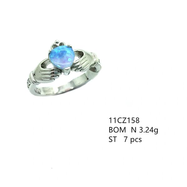 925 STERLING SILVER CELTIC CLADDAGH HEART RING BLUE OPAL RING - 11CZ158-K6