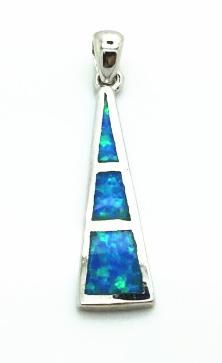 925 Sterling Silver Rhodium Plated Simulated Blue Opal Vertical Bar Pendant-33op84-k5
