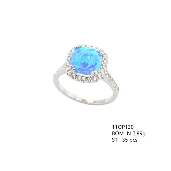 925 STERLING SILVER MICRO SQUARE HALO BLUE OPAL RING- 11OP130-K6