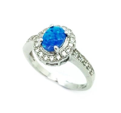 925 STERLING SILVER MICRO ROUND SHAPE HALO BLUE OPAL RING- 11OP129-K6