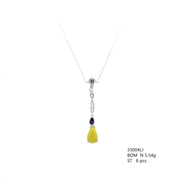 925 STERLING SILVER NATURAL YELLOW JADE DROP NECKLACE- PENDANT -33004-J