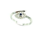 925 SILVER BLUE EYE RING, SNAKE SHAPE, GOOD LUCK RING- 11CZ156-BLUE