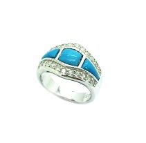 925 SILVER VINTAGE BLUE NATURAL HOW LITE TURQUOISE RING INLAID RING - 11LA05-TQ