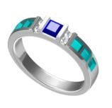 925 SILVER SIMULATED OPAL INLAID BAND RING WITH AMETHYST - 11326-K5-AM