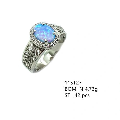 925 SILVER STIMULATED BLUE OPAL RING - 11ST27-K6
