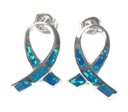 925 SILVER SIMULATED INLAID OPAL CANCER RIBBON - BOW- 22479-K5