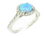 925 SILVER SIMULATED BLUE OPAL , HALO RING-11CZ86-K6