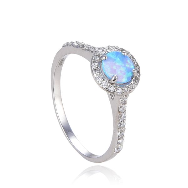 925 STERLING SILVER MICRO ROUND SHAPE HALO BLUE OPAL RING- 11OP131-K6