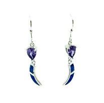 925 SILVER INLAID BLUE OPAL EARRINGS ,CZ AMETHYST STONE- 22OP61-K5-09