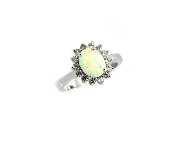 925 SILVER SIMULATED PRINCESS OVAL SHAPE WHITE OPAL RINGRING-11OP30-K17