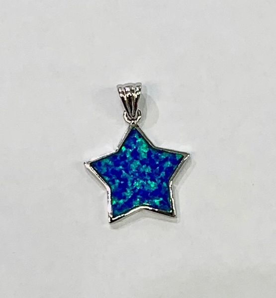 925 SILVER SIMULATED BLUE OPAL STAR PENDANT- 33365-K5