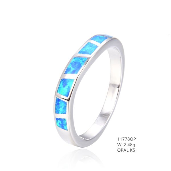 925 SILVER SIMULATED BLUE INLAID OPAL 4MM BAND RING -11778-K5-BY TULU CO