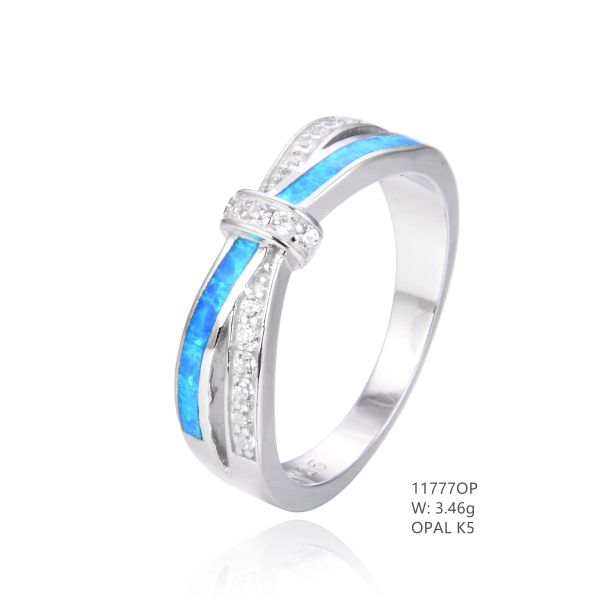 925 SILVER SIMULATED BLUE INLAID OPAL X BAND RING 11777-K5-BY TULU CO