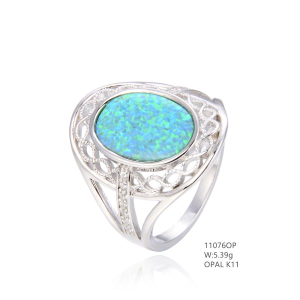 925 SILVER SIMULATED BLUE VINTAGE INLAID OPAL RING 11076-K5-BY TULU CO