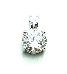 925 silver solider single stone pendant with 7mm white cz , 33op117-WH