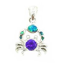 925 sterling silver simulated blue opal cz amethyst crab pendant Small size-SEA LIFE - 33op15-k5-09