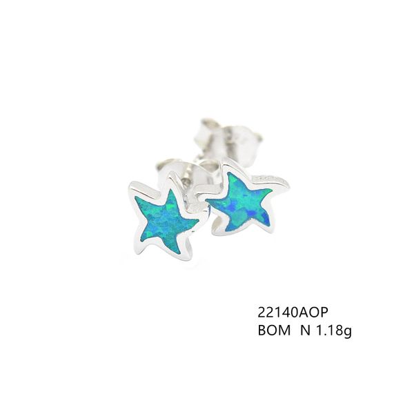 925 STERLING SILVER SIMULATED BLUE OPAL STAR FISH STUD EARRINGS 22140-K5