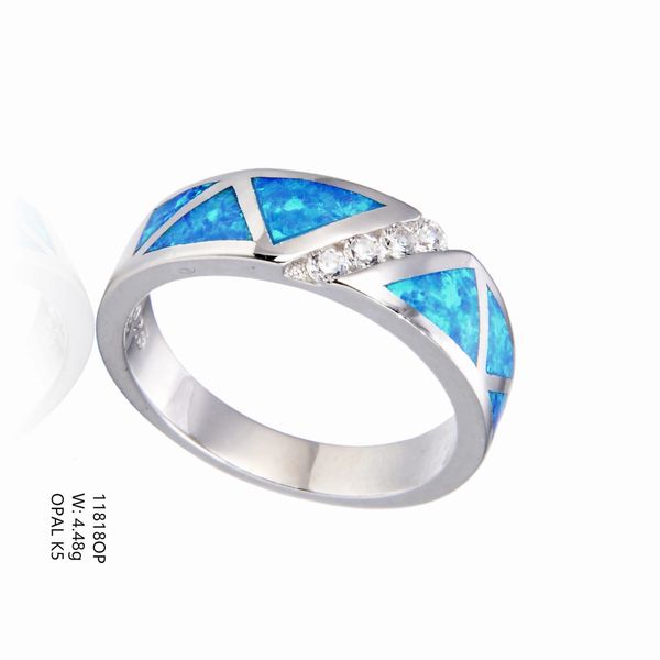 925 SILVER SIMULATED BLUE INLAID OPAL RING ZZ-11818-K5-BY TULU CO