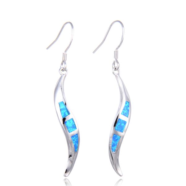 925 Sterling Silver Waterfall Dangling Simulated Blue Opal Earrings-22568-k5