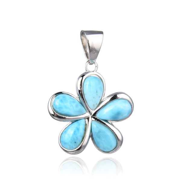 925 SILVER TOP BLUE LARIMAR FLOWER PENDANT -33295-LA