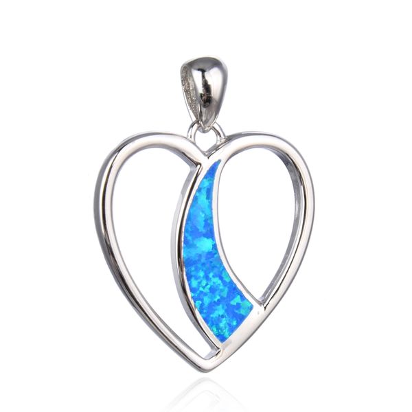 925 STERLING SILVER SIMULATED BLUE OPAL HEART PENDANT-33715-K5