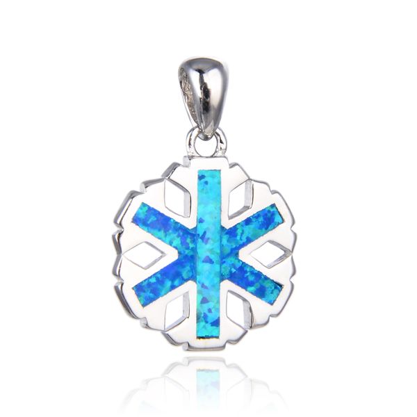 925 SILVER SIMULATED BLUE OPAL SNOWFLAKE SMALL PENDANT-33754-K5