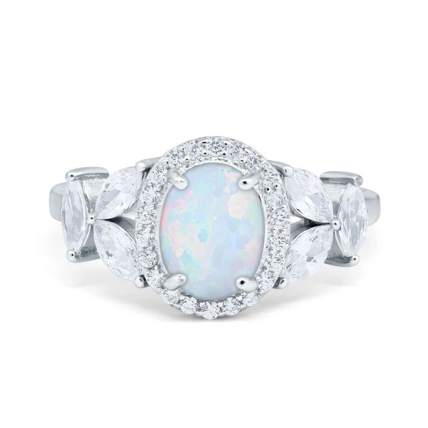 925 Sterling Silver Simulated white Opal Ring Oval,Leaf-11277-k17