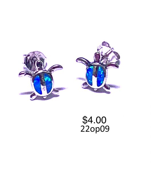 925 Simulated Blue Opal Turtle Stud Earrings, Post -22op09-k5