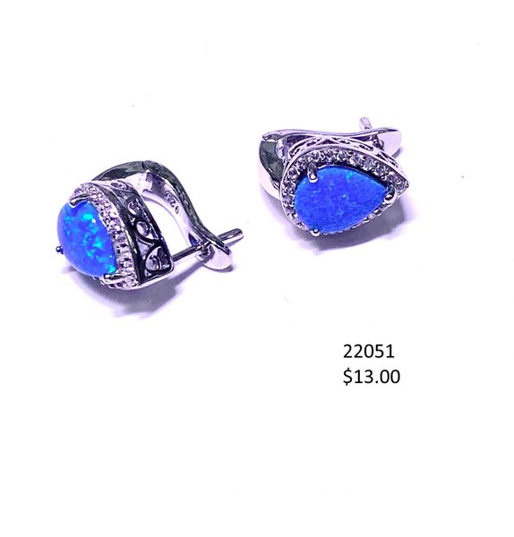 925 Simulated Blue Opal Drop Shape French Hook earrings -22051-k5