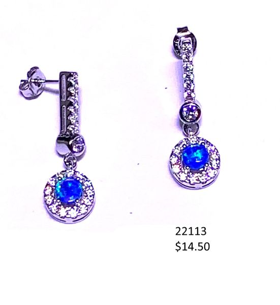 925 Simulated Blue Opal long Post Earriings-22113-k5