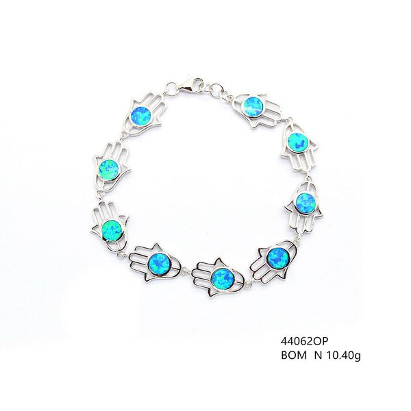 925 Sterling Silver Simulated Blue Opal Hamse Hand Bracelet-44062-k5