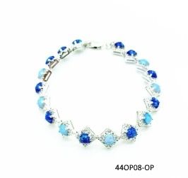 925 Sterling Silver Simulated Blue Opal square shpe tennis bracelete-44op08-05
