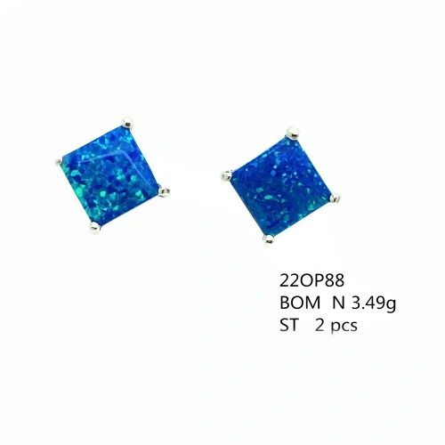 925 Sterling Silver Simulated Blue Opal square stud earrings -22op88-k5