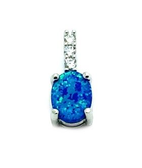 925 Sterling Silver Simulated Blue Opal oval drop pendant-33op118-k5