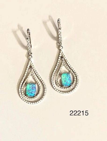 925 Sterling Silver Simulated Blue Opal cage Drop Earrings- 22215-k6